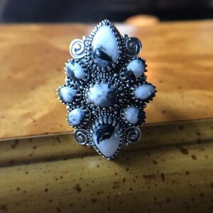 Natural White Buffalo Sterling Silver Ring Size 7